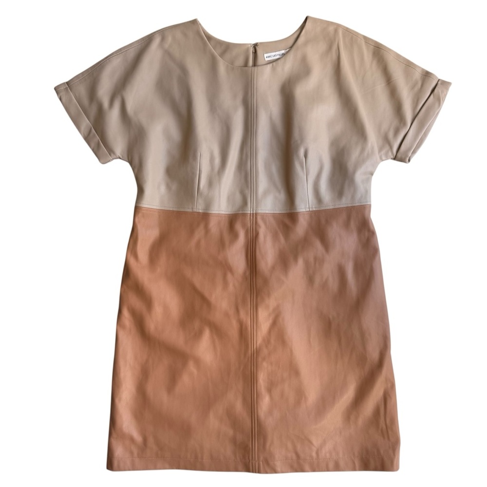 Avec Les Filles Andrea Faux Leather Tan & Taupe Dress L - Picture 2 of 9